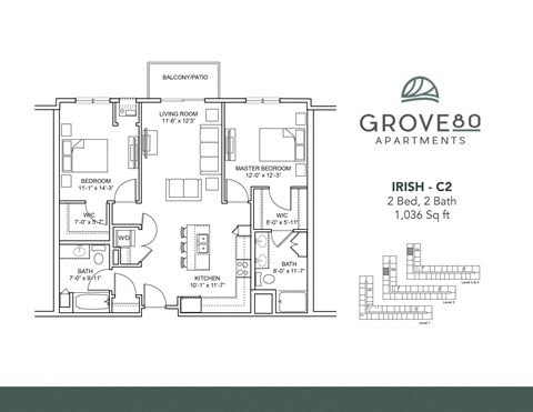 Irish - C2 Floor Plan at Grove80 Apartments, Cottage Grove